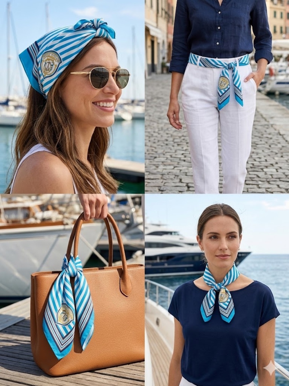 VINTAGE (?) NANTUCKET: NEWPORT YACHT CLUB SILK SCARF, top or headwrap, 30x30 - Picture 2 of 7